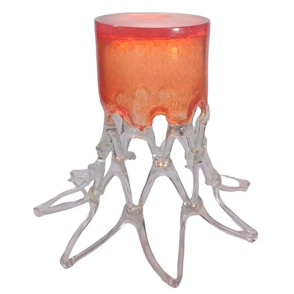 Josefina Krosno MCM Large 10 X 9 Orange Speckled Art Glass Vase Blown  Lattice - Picture 9 of 12